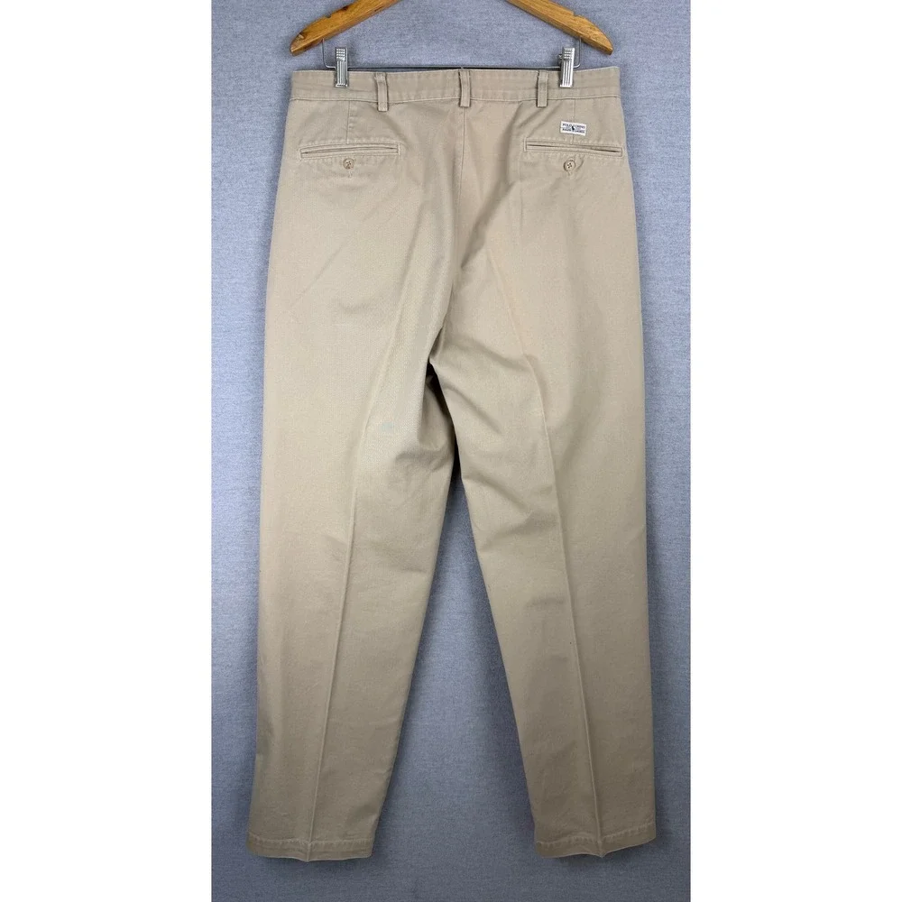 Polo Ralph Lauren Pleated Chinos Mens 34x32 Khaki Tan Cotton Twill Pants